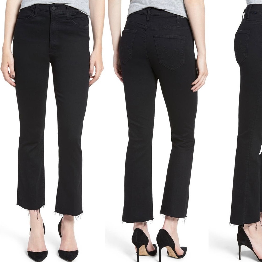 MOTHER The Hustler High Waist Ankle Fray Jeans - Black